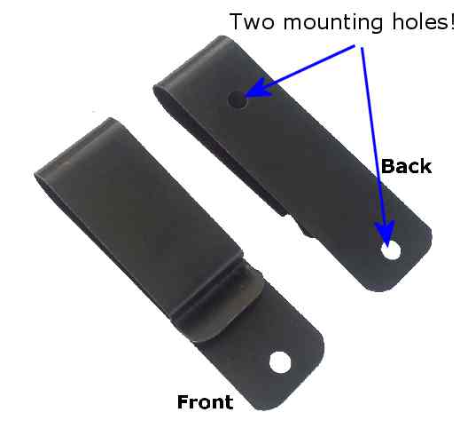 Spring steel metal holster belt clip.