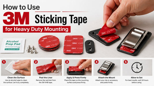 3M VHB double sided adhesive tape used for heavy duty mounting with belt clip and tabs
