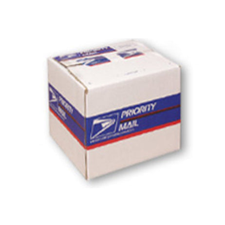 Postal service box with Priority Mail label for samples.